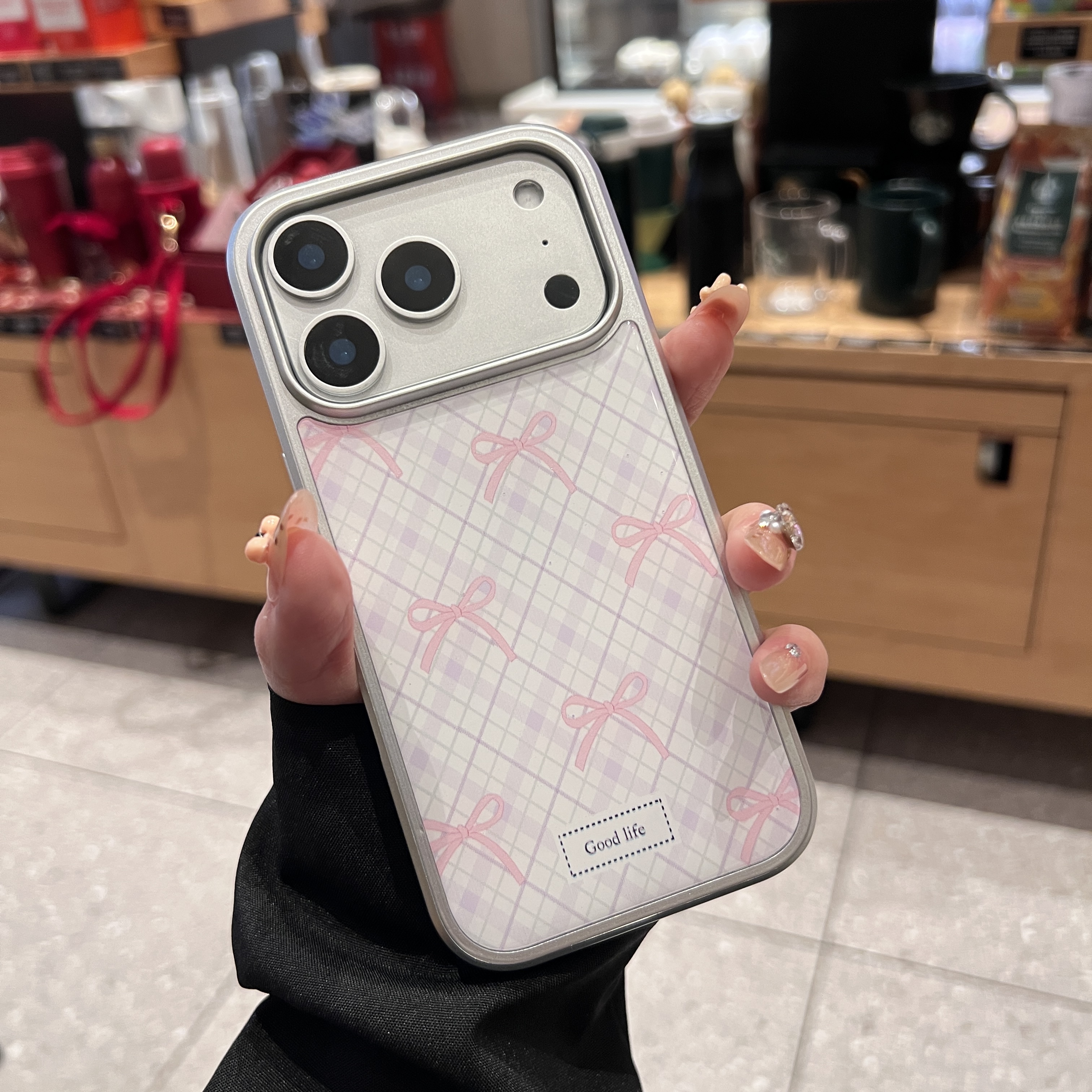 韩系菱格蝴蝶结适用苹果17Pro滴胶手机壳华为mate70小米17荣耀400