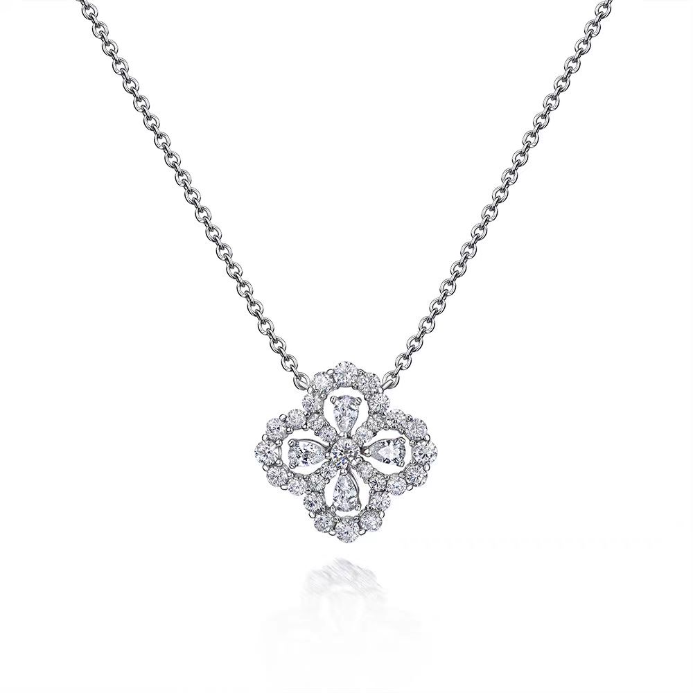 钛钢项链 梵雅熙X新款百搭锆石四叶花项链