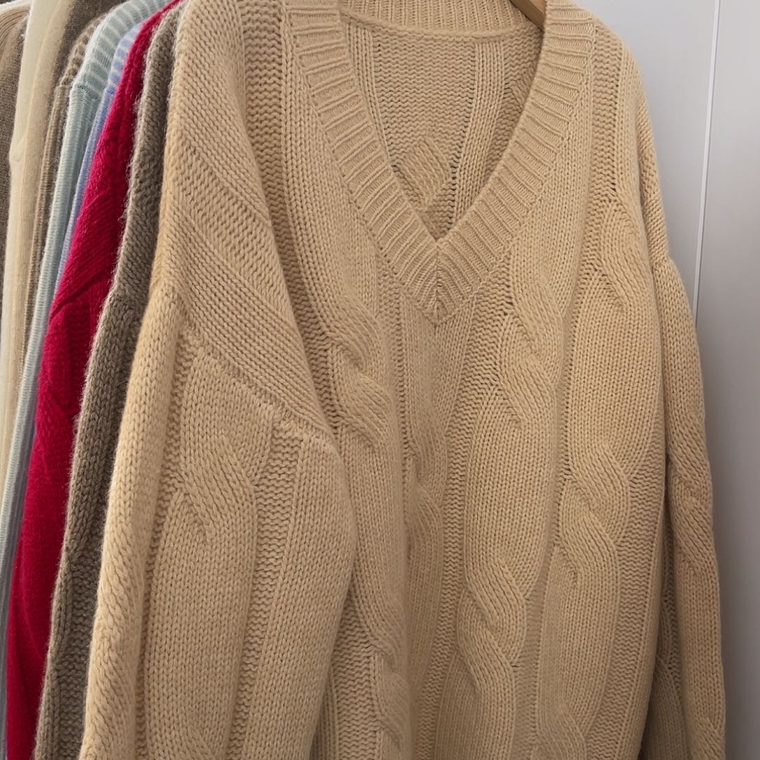 V领 大麻花 羊绒衫