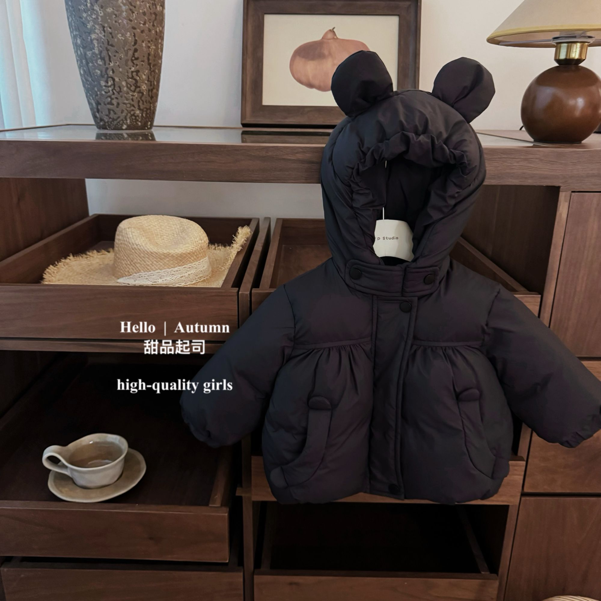 【现】【甜品起司】mini熊！韩国男女宝宝夹棉立体耳朵连帽花苞棉服