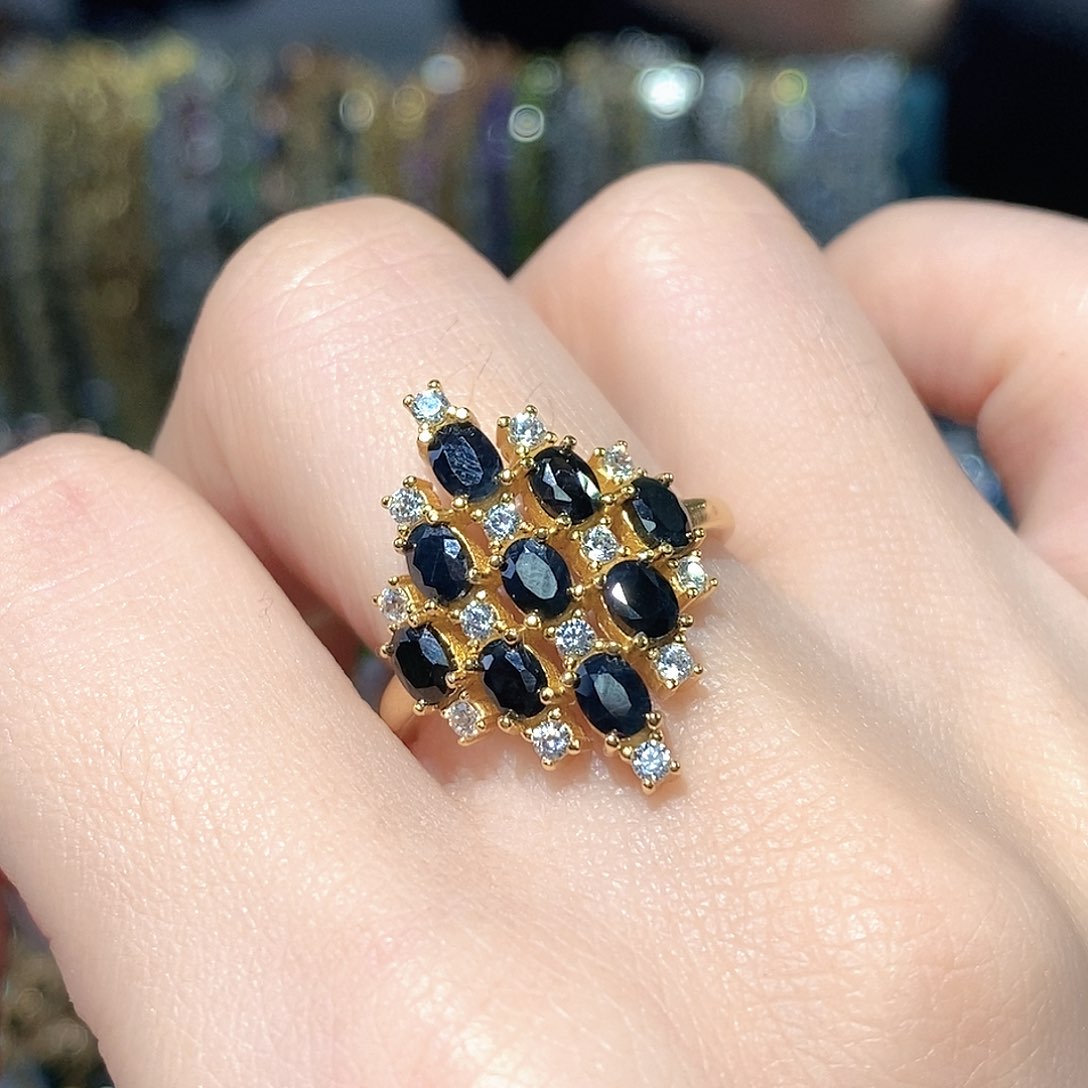 戒指蓝宝石银S925镶嵌天然蓝宝石