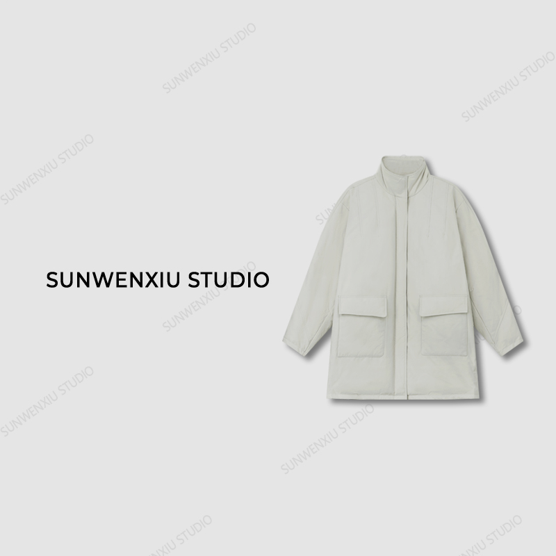 swx studio5店 “大鹅”简约派克工装风水泥灰安心绒保暖鹅绒服