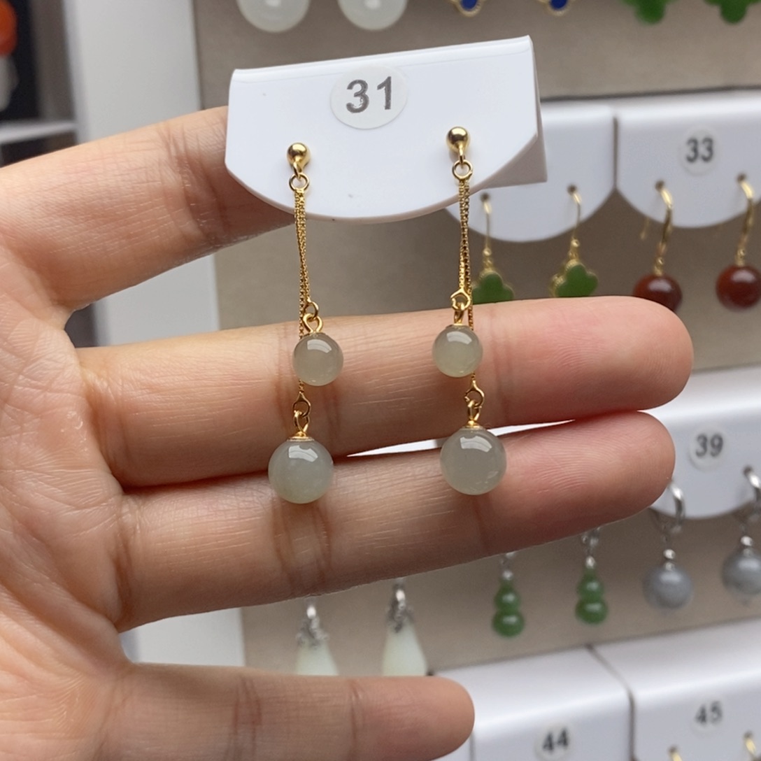 银S925镶嵌和田玉耳饰