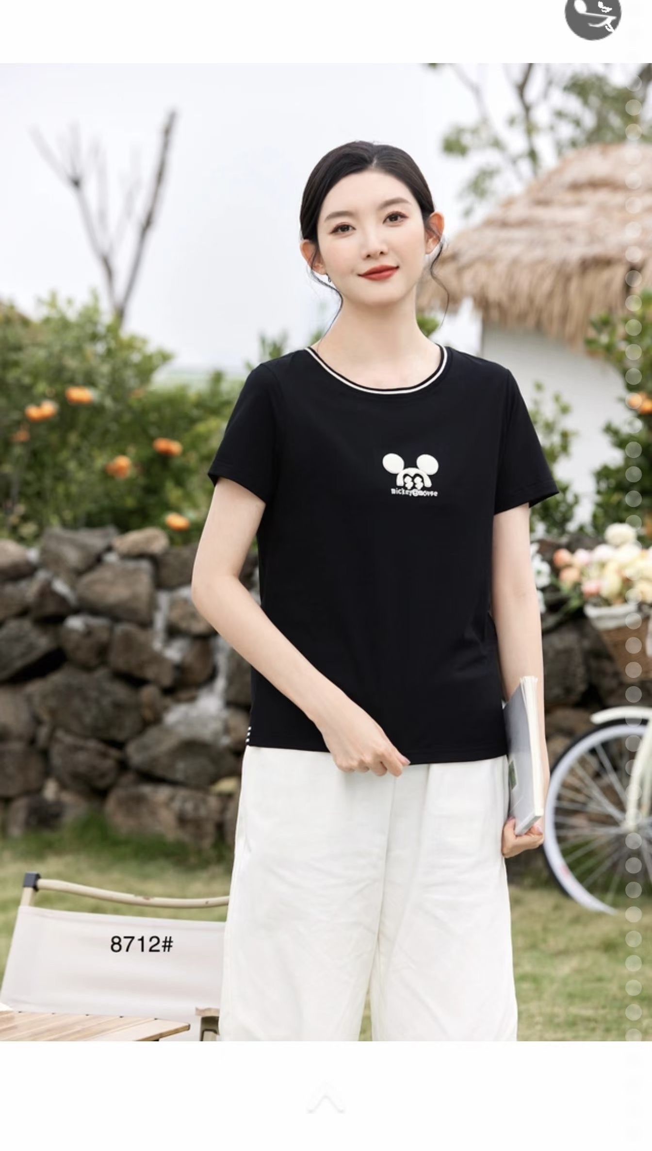 短袖女常规棉圆领针织T恤纯色舒适宽松休闲透气减龄夏季时尚