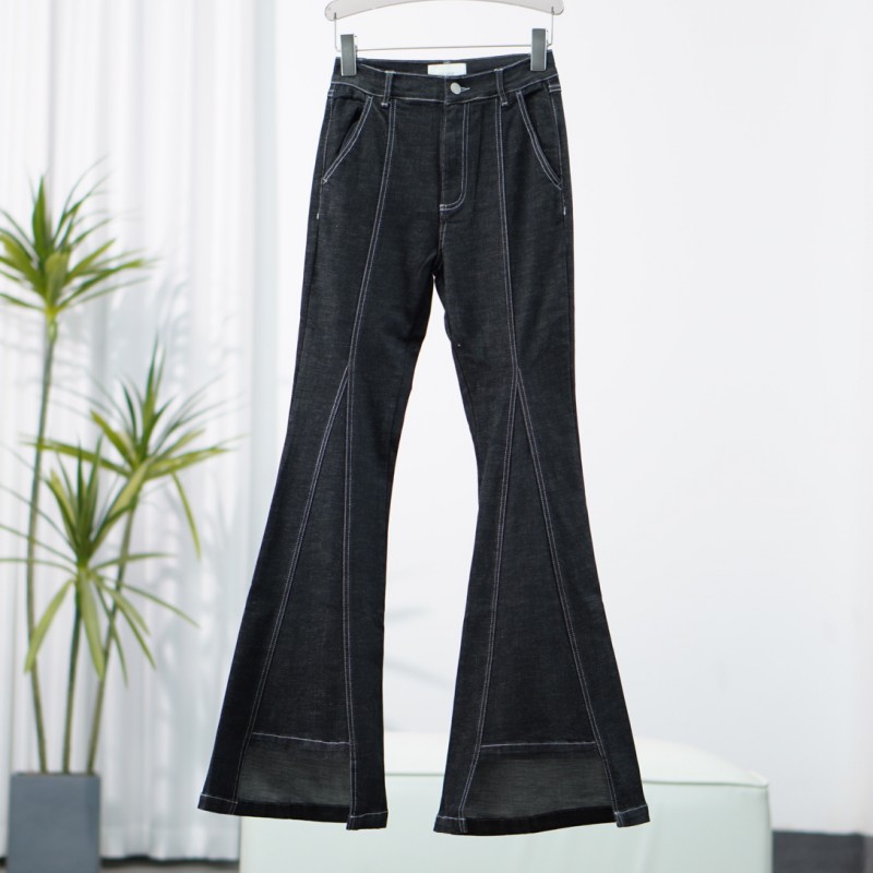 尚系列  S720  女装时尚设计师明细拼接牛仔喇叭裤黑色FW11Y78