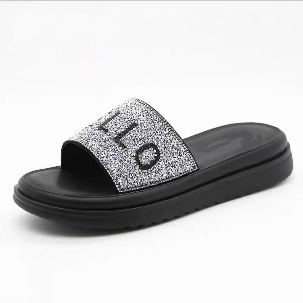夏季2050一字带亮钻厚底拖鞋24X