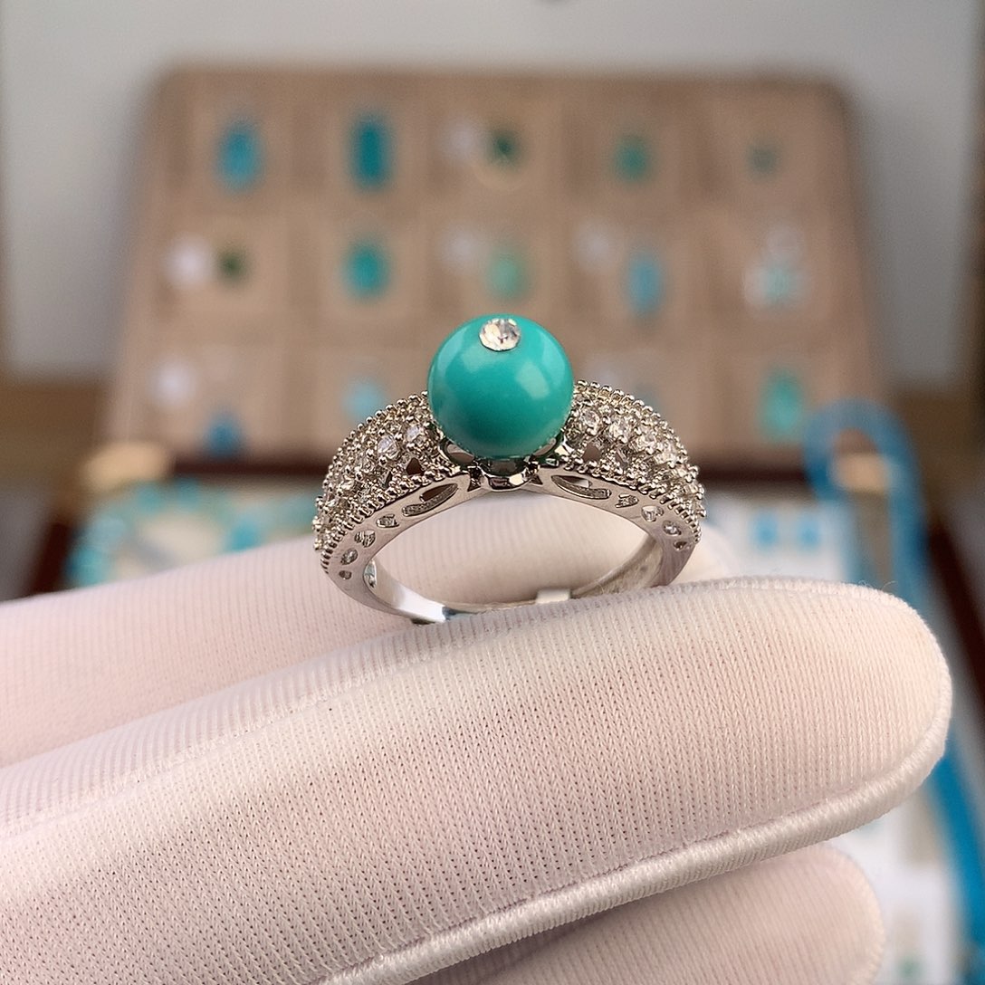 绿松石银S925镶嵌戒指