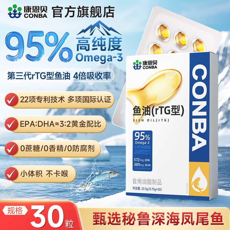 康恩贝95%纯度RTG型深海鱼油Omega-3含DHA+EPA22项专利