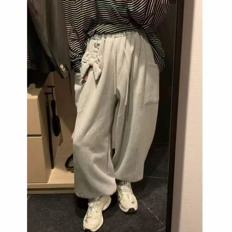 韩系加绒蝴蝶结卫裤大码