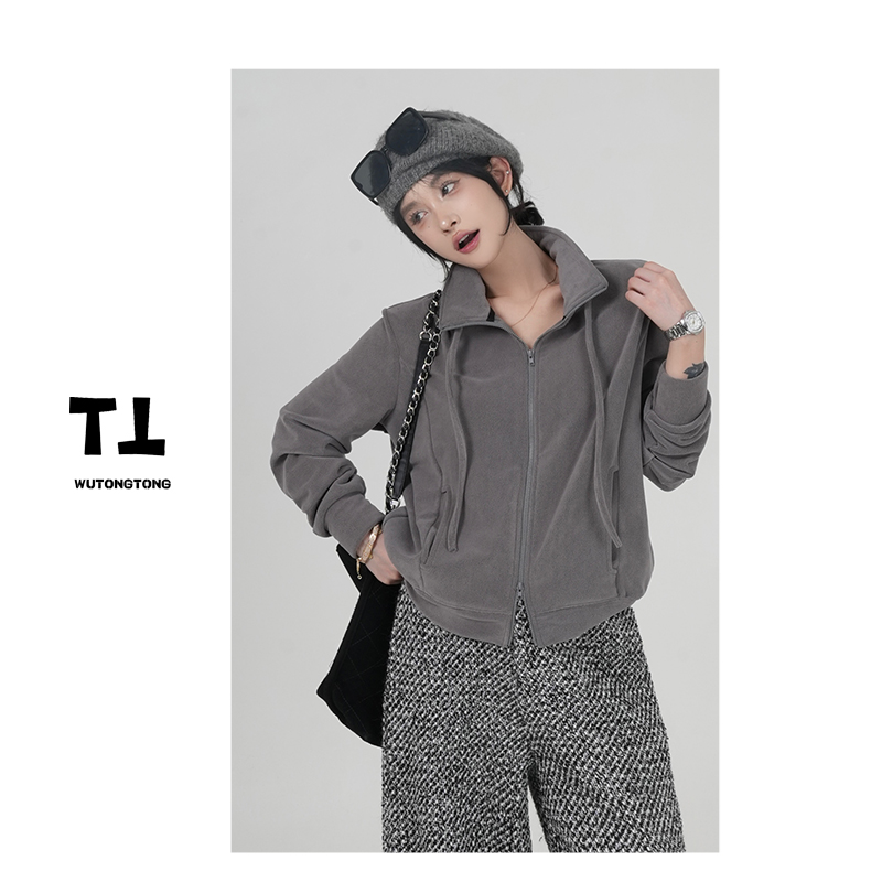 现货【航海日志】冬季厚款翻领长袖外套女宽松休闲韩版上衣61446