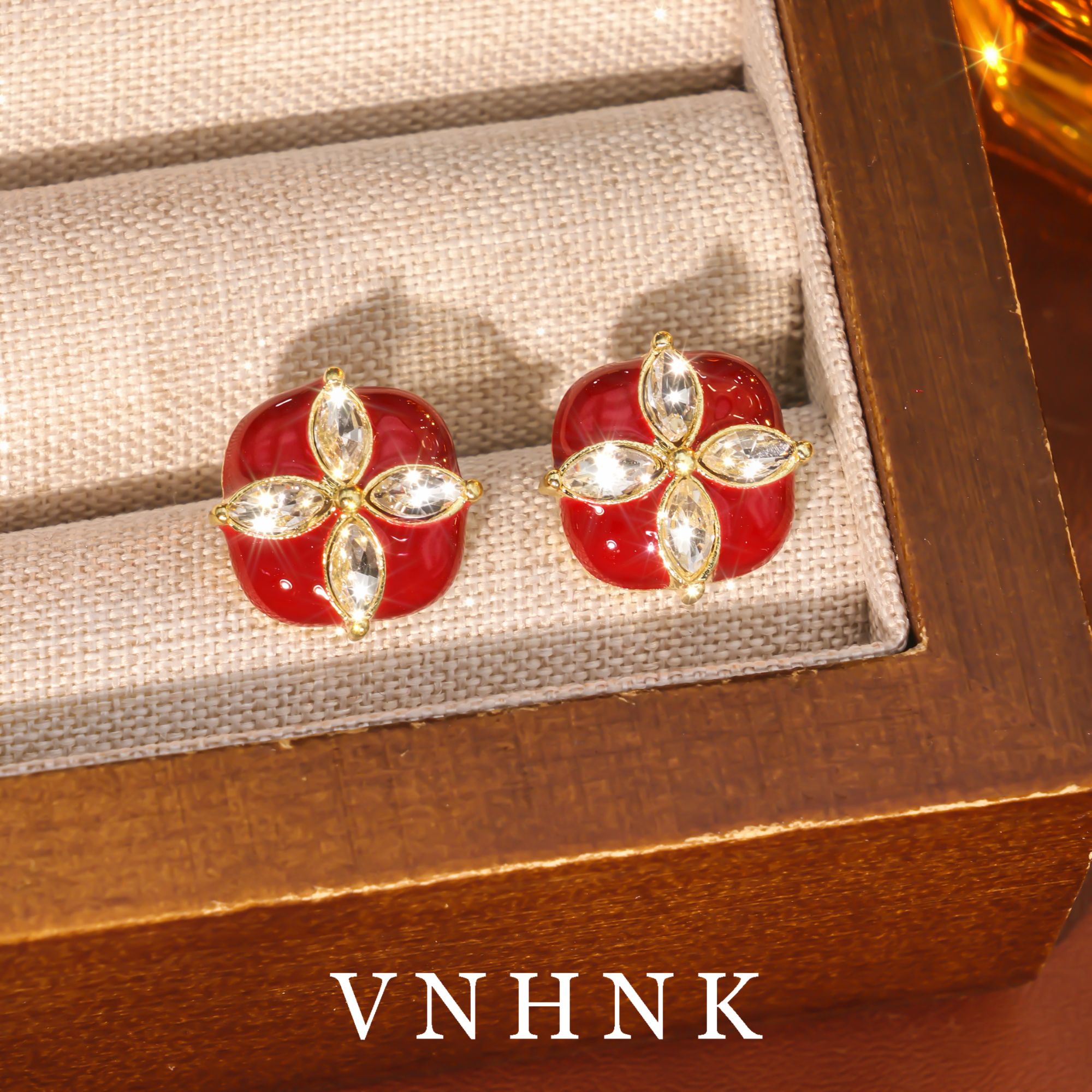 铜合金合成锆石耳饰 美可儿  G523  红色小众百搭耳环