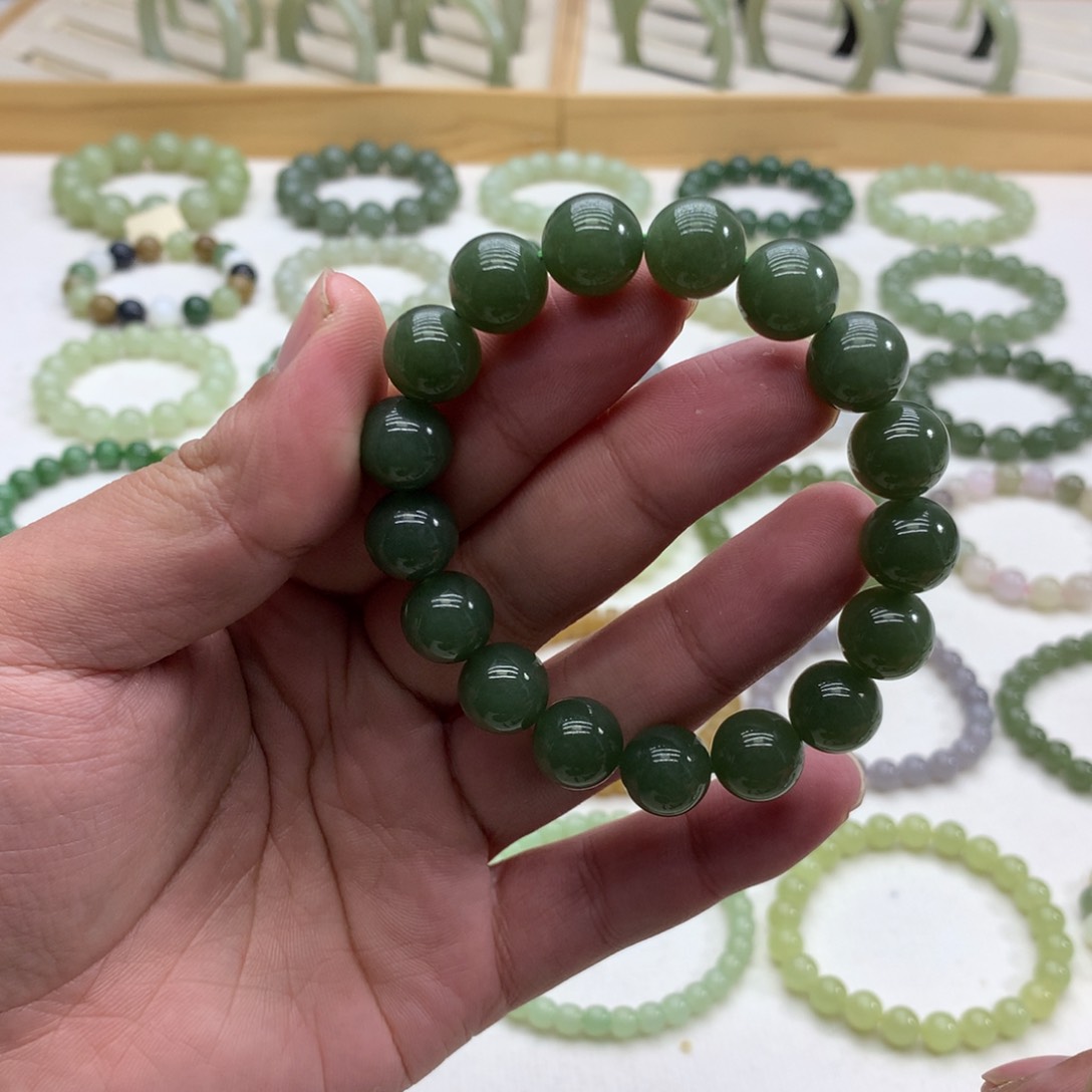 和田玉手串（碧玉12）未镶嵌