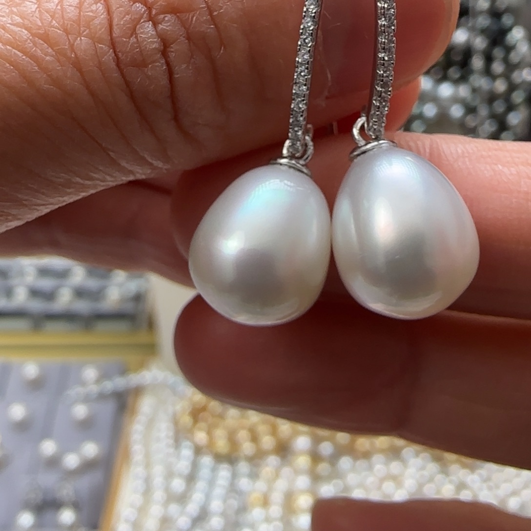 海水珍珠耳饰银S925镶嵌