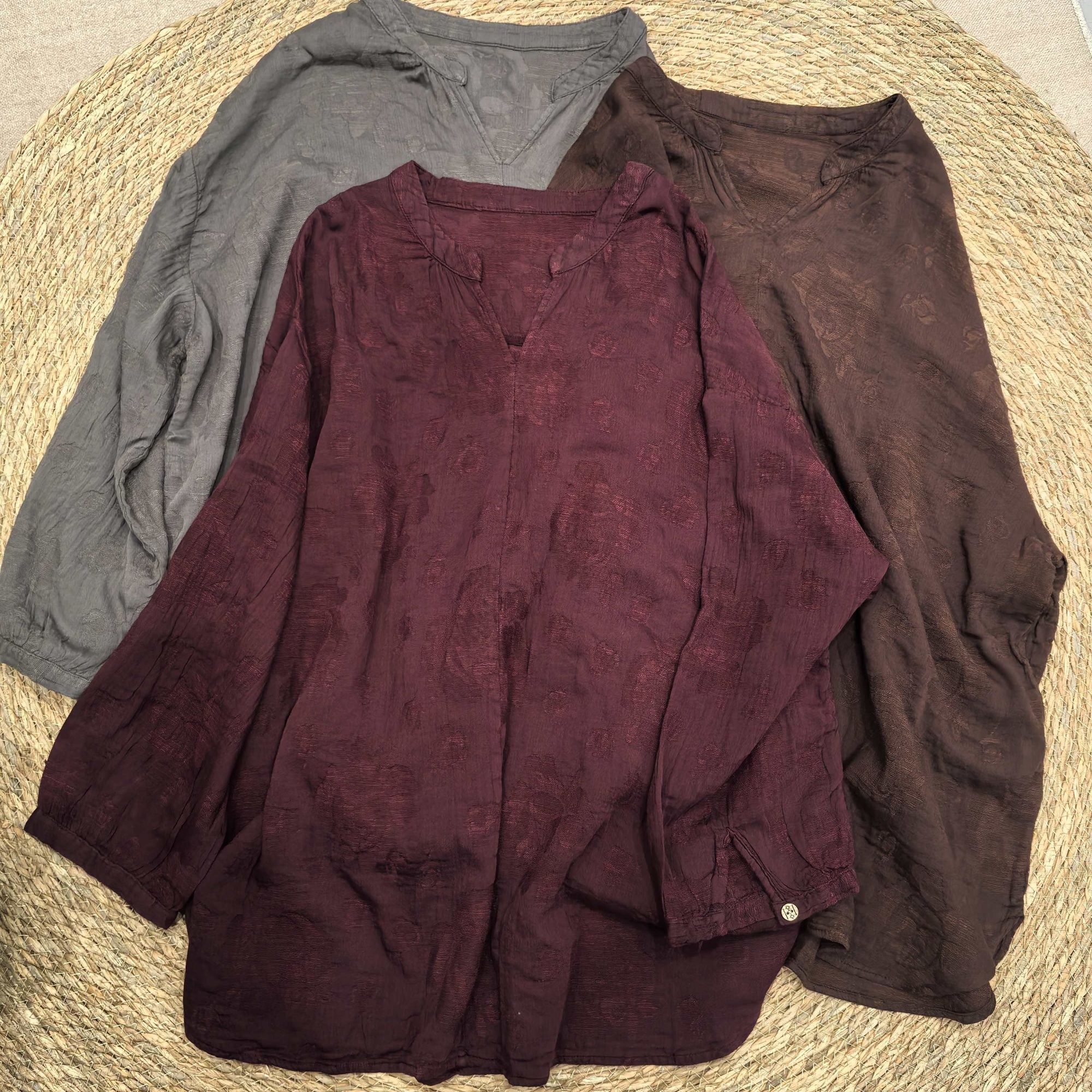 100%双层棉纱纯棉棉麻提花面料复古文艺长袖衬衫