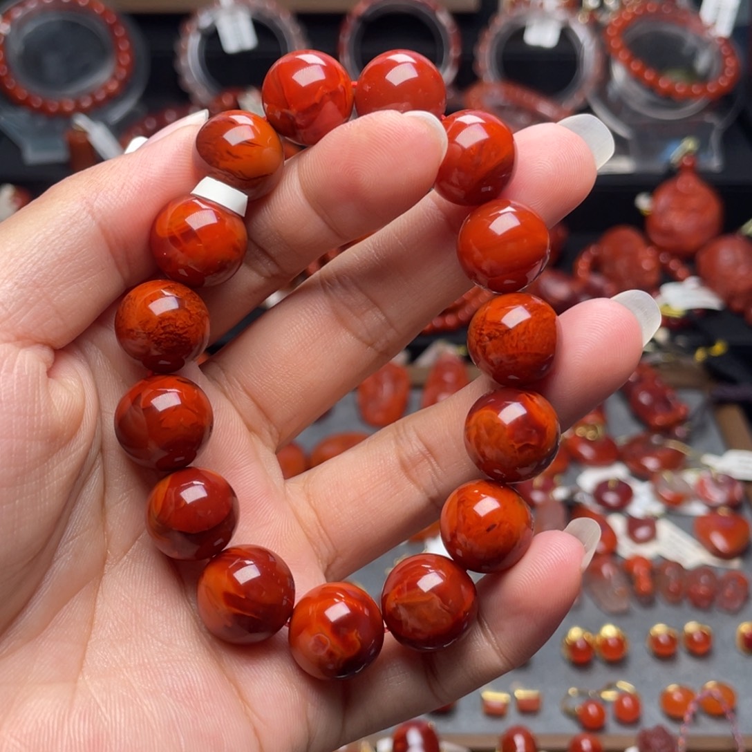 南红玛瑙未镶嵌14mm火焰纹手串