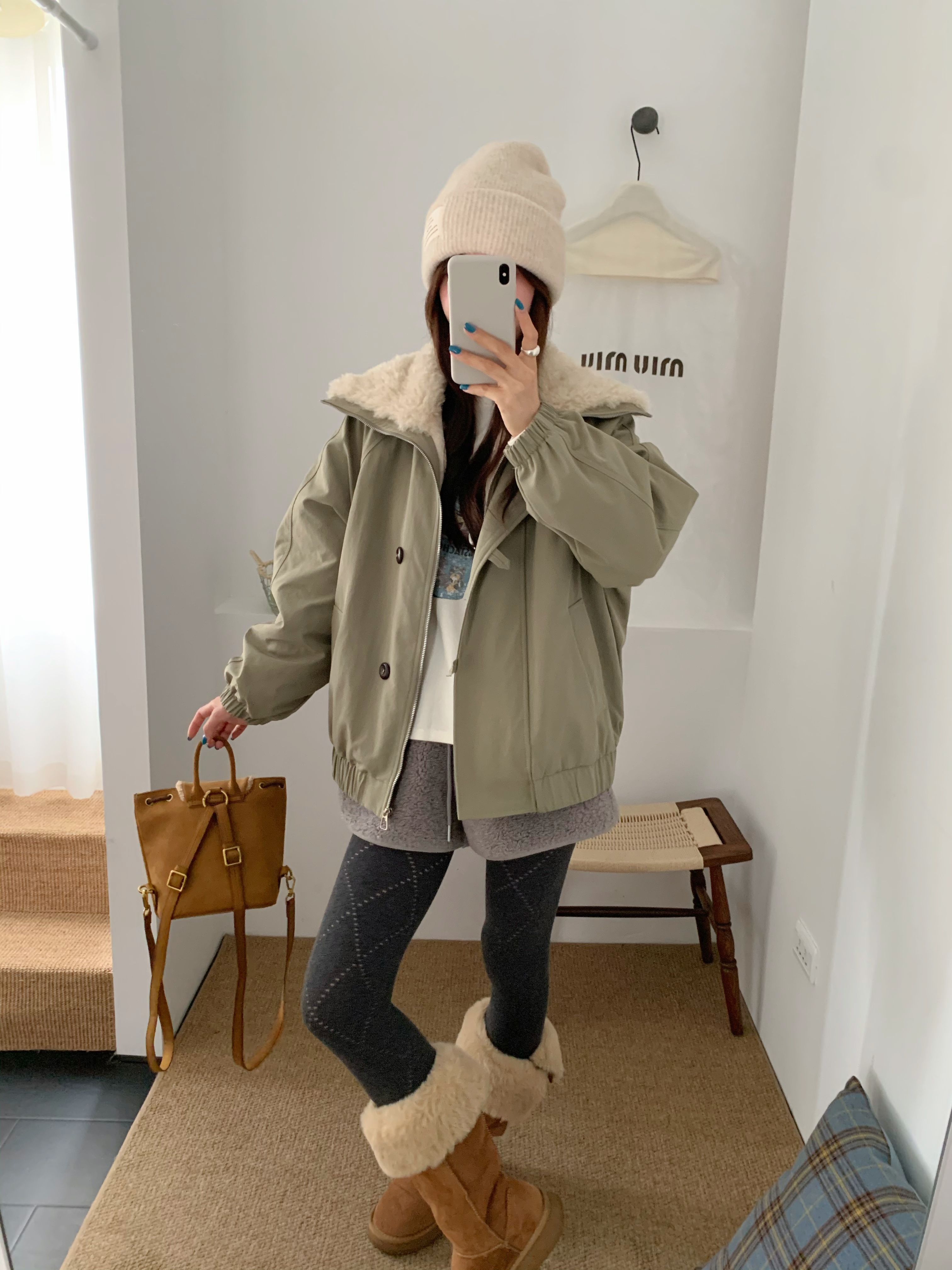 Y198816-N加厚冬季新款时尚拼接大翻领女宽松休闲外套