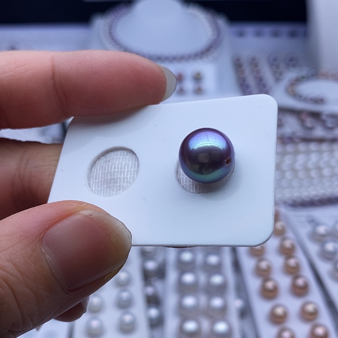 淡水珍珠耳饰银S925镶嵌10.9mm紫珠路路通单颗