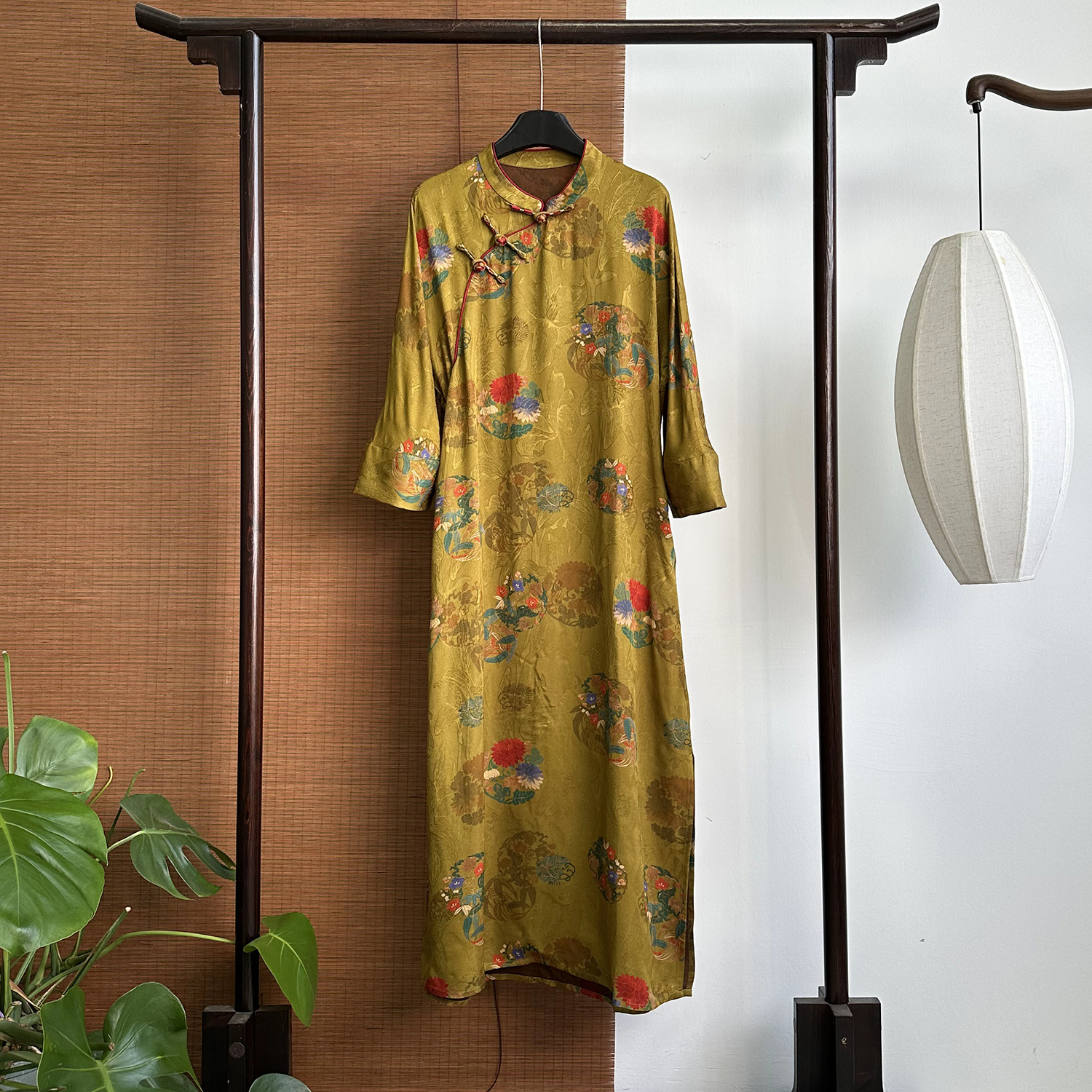 【255205】 牡丹团花 新中式40姆米  织花花萝连衣裙