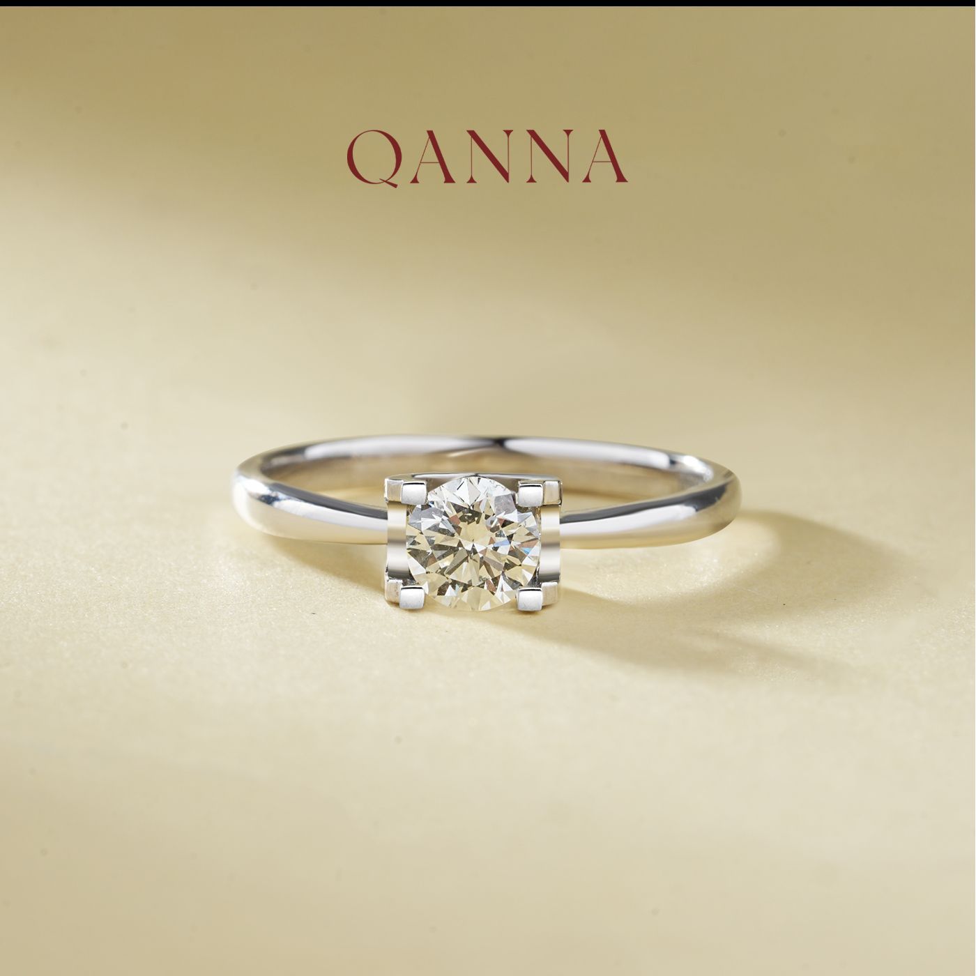 QANNA【经典牛头】【50分主钻】简约经典钻戒白金天然钻石戒指AY
