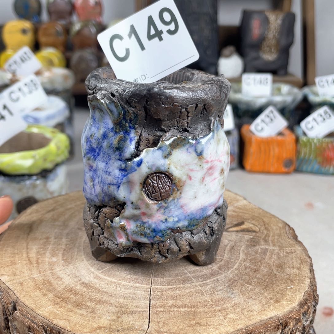 紫砂花盆孤品 不规则油画山石老桩 内口5