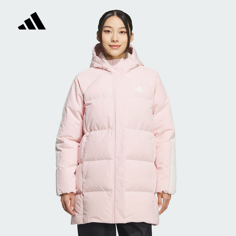 adidas/阿迪达斯三条纹羽绒服拒水防风保暖中长款600蓬鸭绒KC2484