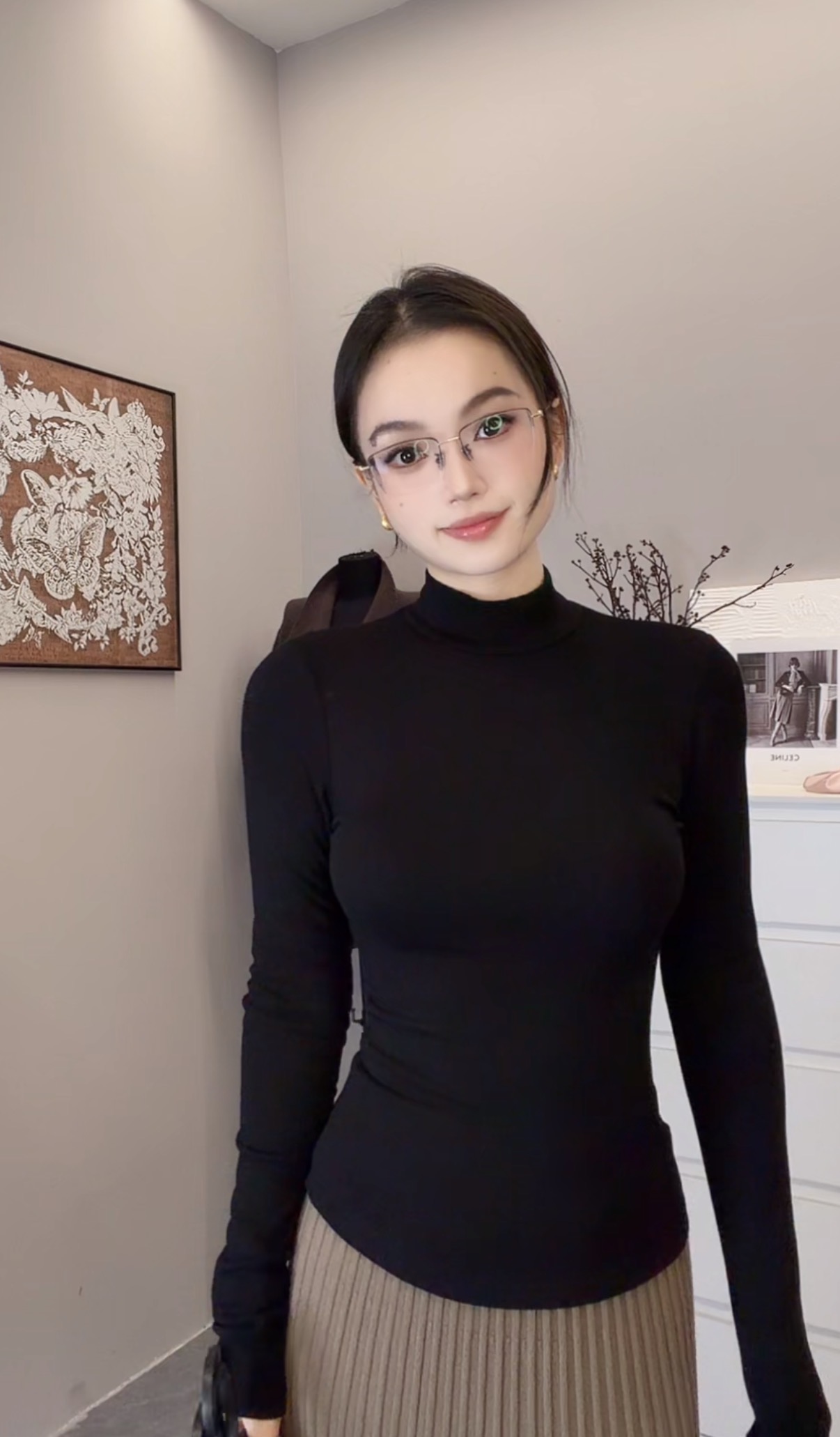 永茵|加绒半高领冬季修身长袖纯色T