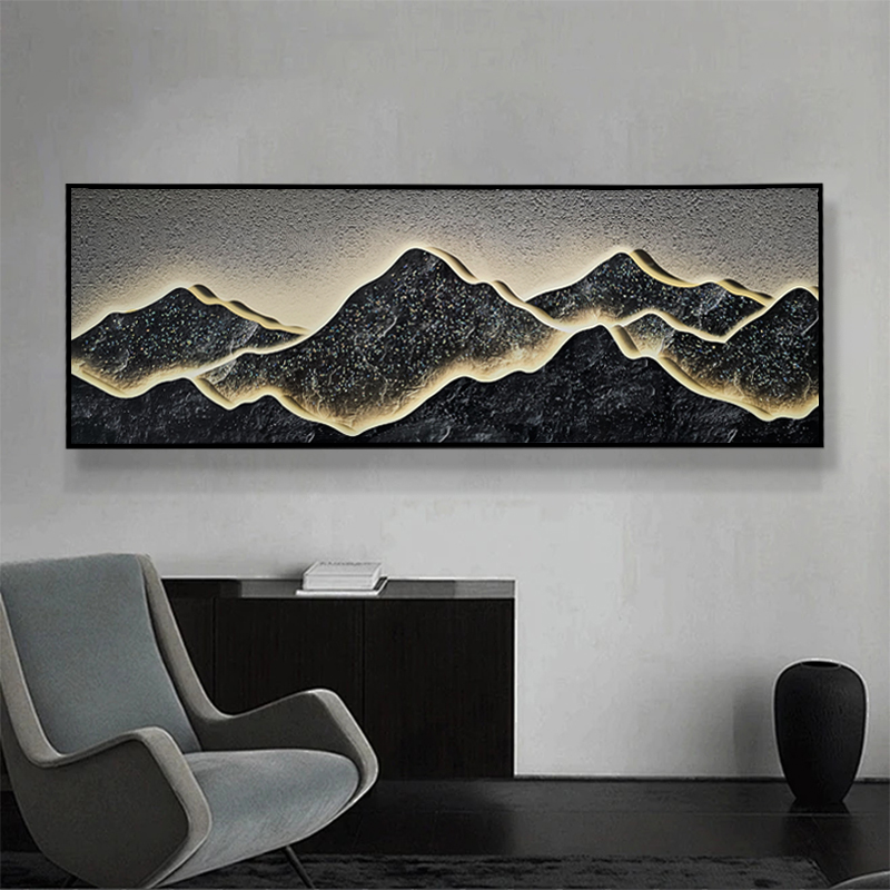 新背靠金山客厅装饰画 高级流体工艺镶钻沙发背景墙挂画山70200