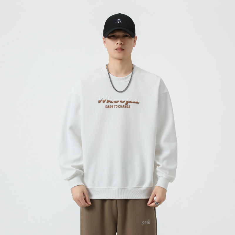 重磅日系cityboy黑色无帽圆领卫衣男秋冬宽松oversize潮流上衣