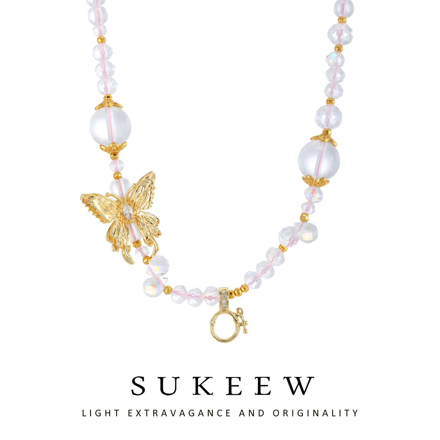 SUKEEW/酥可 镀k金 气质轻奢冰透气质蝴蝶温柔项链236006