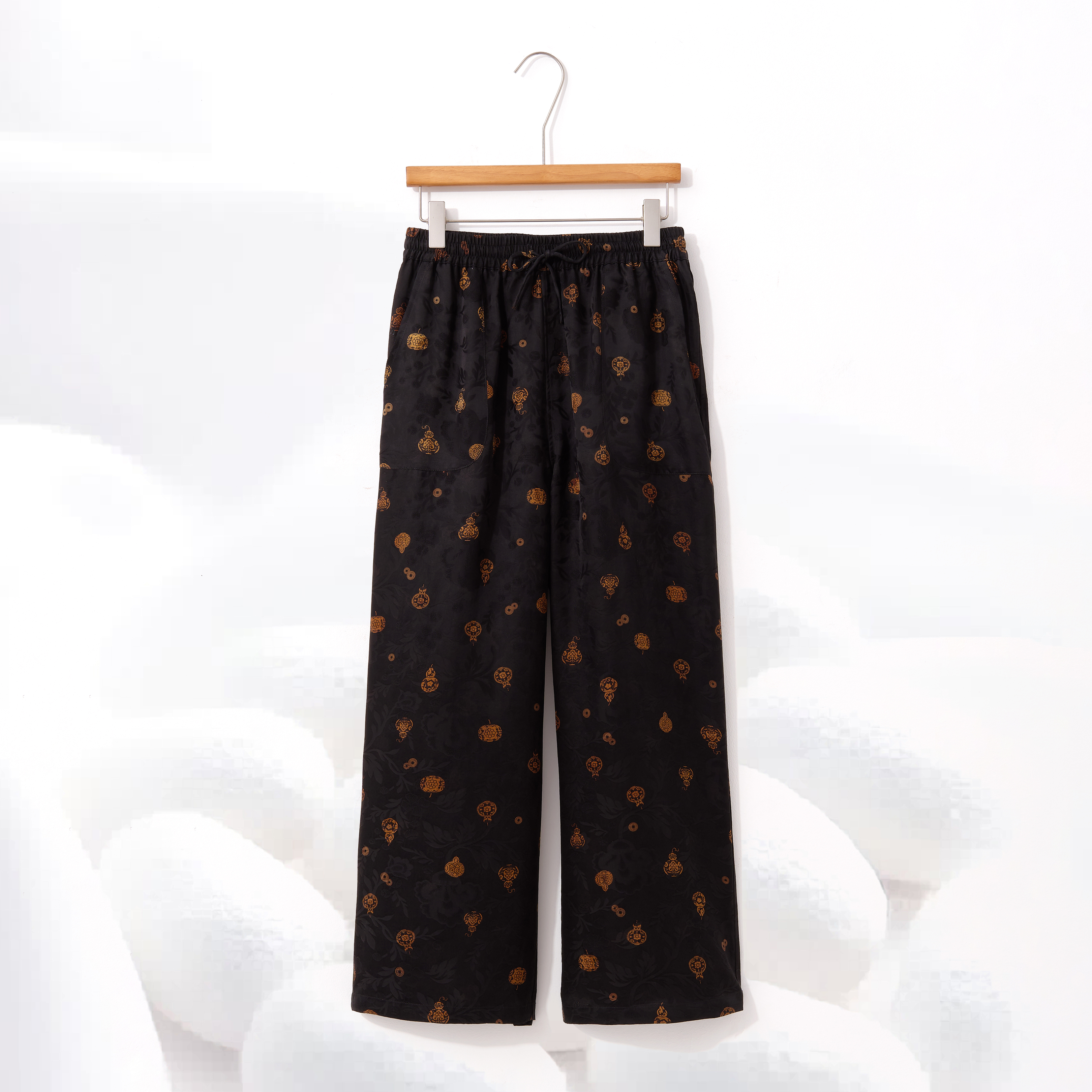 【100%桑蚕丝宝葫芦双面穿直筒裤】香云纱老料直筒裤葫芦纹dz312