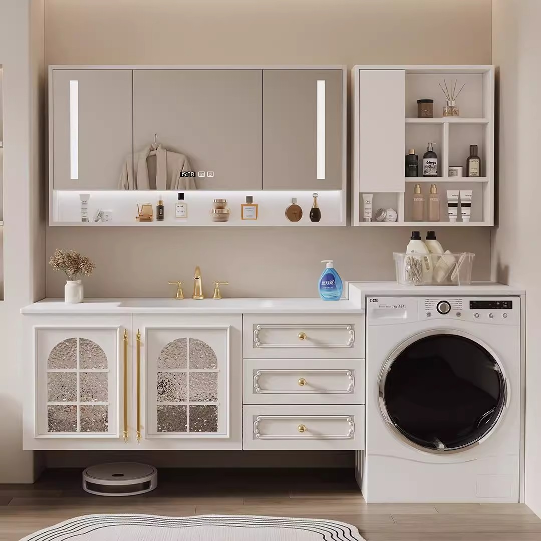 宋氏美学浴室柜组合洗衣机伴侣一体柜新款法式简约洗脸盆储物柜