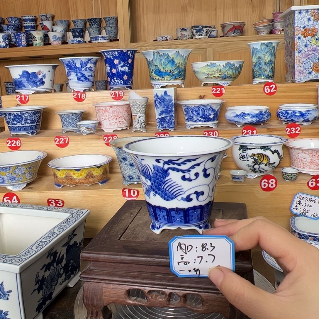 墨奈手绘陶瓷花盆内口8.3高7.7