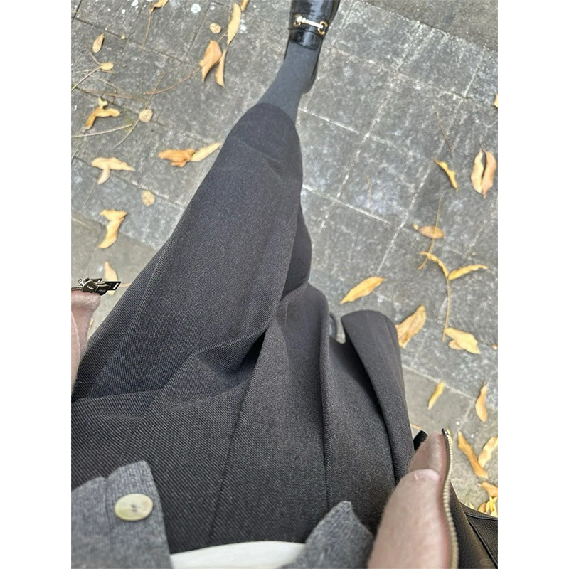 单面褶美式灰色毛呢百褶半身裙秋冬高腰中长款显瘦a字遮跨半身裙