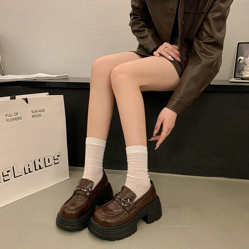 厚底乐福鞋女2025秋季新款小个子增高玛丽珍浅口一脚蹬配裙子单鞋