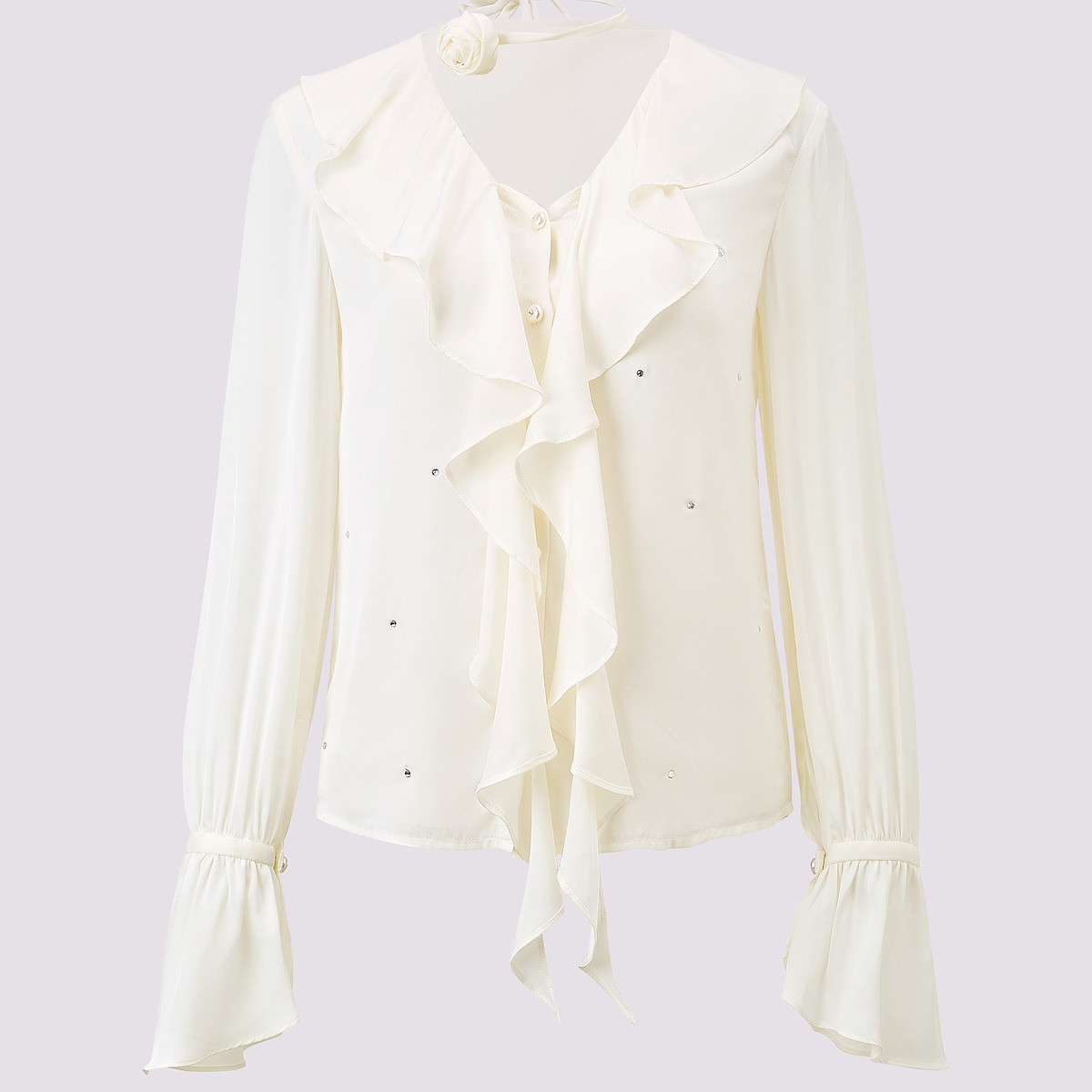 【陈大可专属】MAXRIENY宽松优雅立体花朵荷叶边百搭上衣