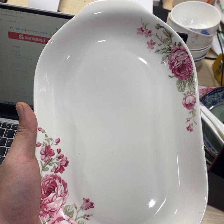 陶摆件47号2个装11.5英寸粉色花深鱼盘