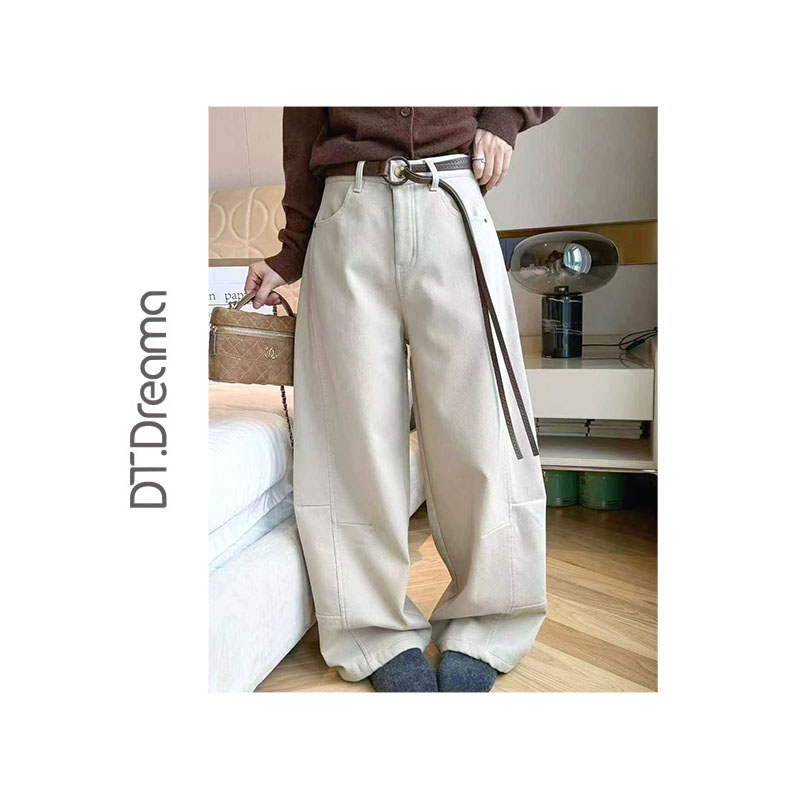 秋冬新款高腰弯刀牛仔裤女大码梨形身材加绒宽松显瘦阔腿拖地裤