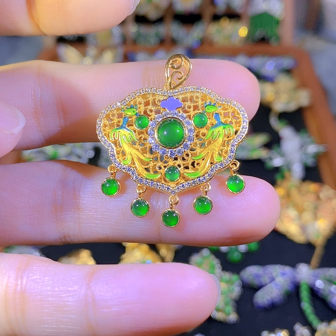 吊坠(不含链)银S925镶嵌翡翠