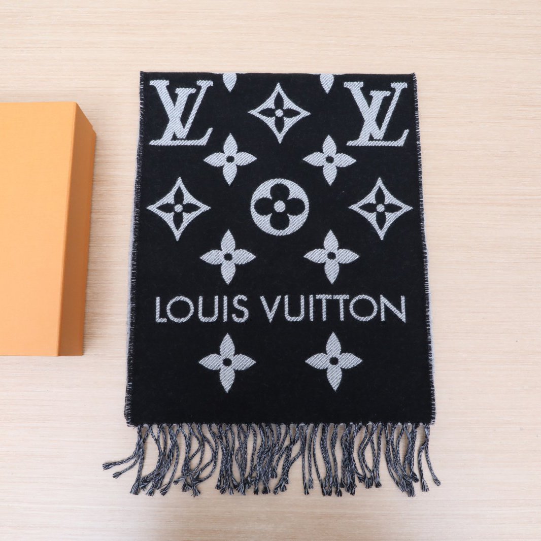 全新未使用 LouisVuitton/路易威登 小花攀攀SIMPLY围巾黑色 羊毛