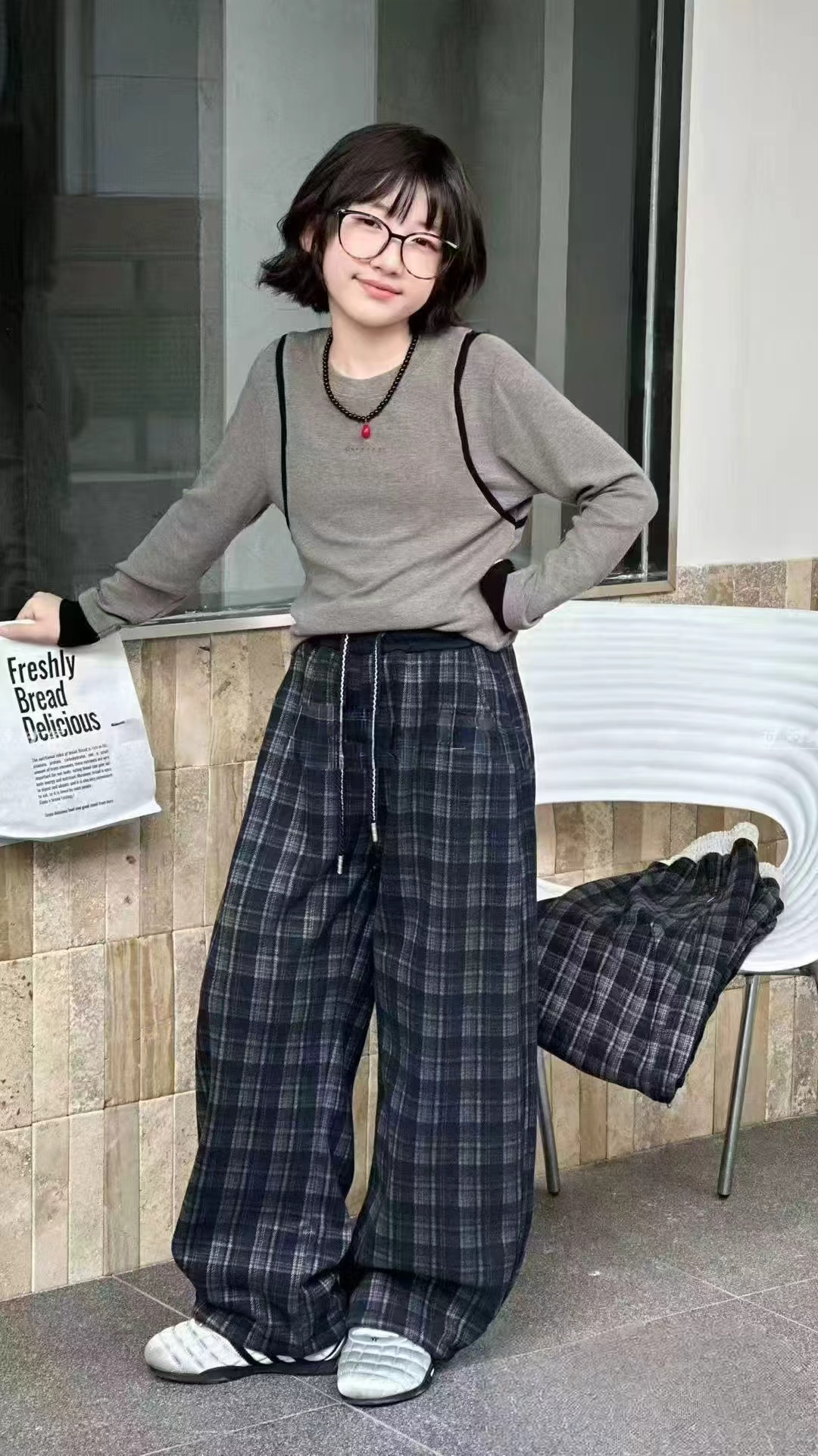 【500克加绒弯刀裤】男女童时尚百搭格子弯刀裤-亲萌鱼-250888