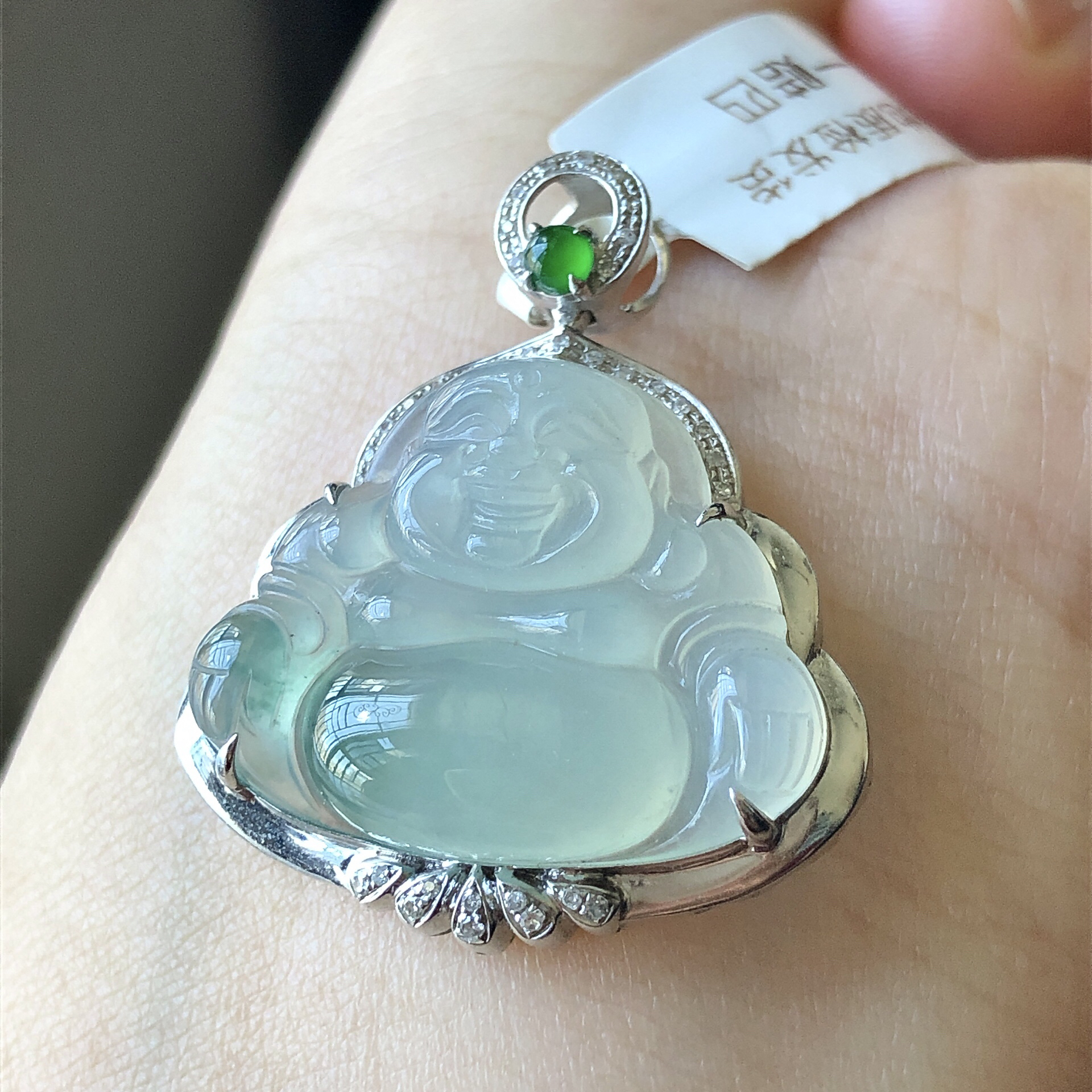 缅甸天然A货翡翠18k金镶嵌老坑冰种佛公吊坠尺寸31.6/27/7.5