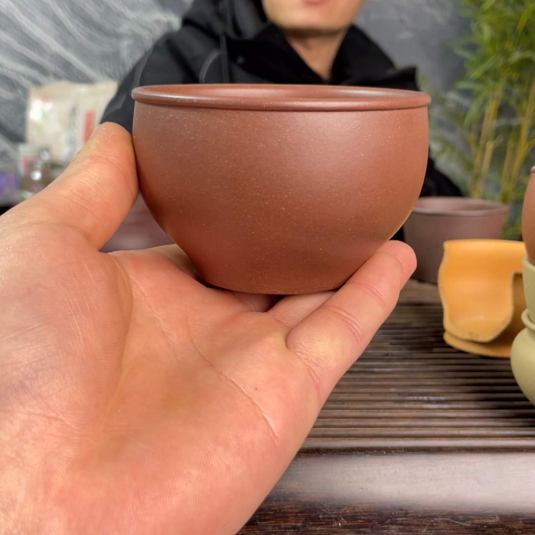 紫砂茶壶羊角山紫泥大碗杯