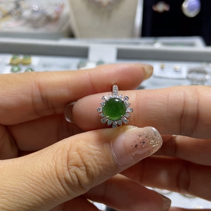 翡翠戒指银S925镶嵌戒指