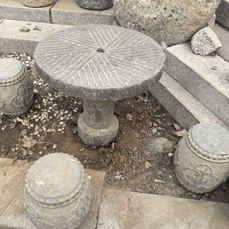 老茶台景观摆件老石桌  石头茶台 庭院复古茶几