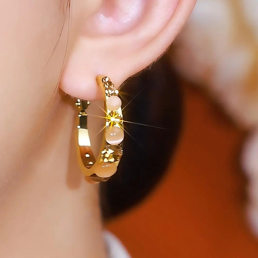 合成锆石钉钉气质咖色时尚圆圈钉钉新款精致