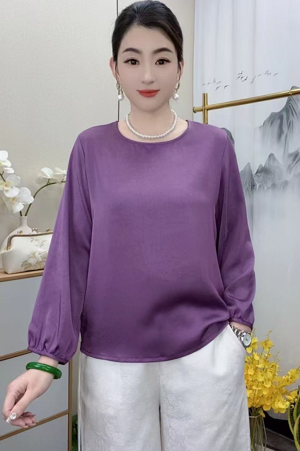 冠乐绉 （专柜6个色）优雅时尚 上衣 圆领 长袖 T恤妈妈装 洋气款