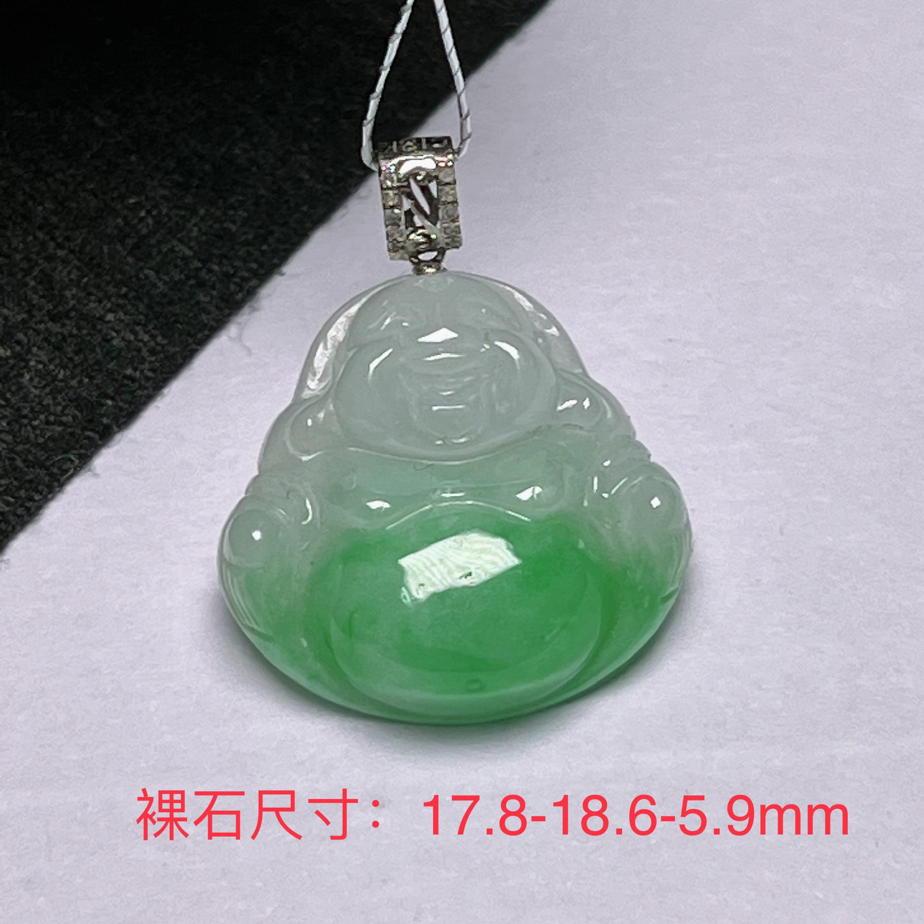 仁仁淘珠子天然翡翠A货18k金镶嵌冰糯种飘阳绿佛公吊坠挂件首饰