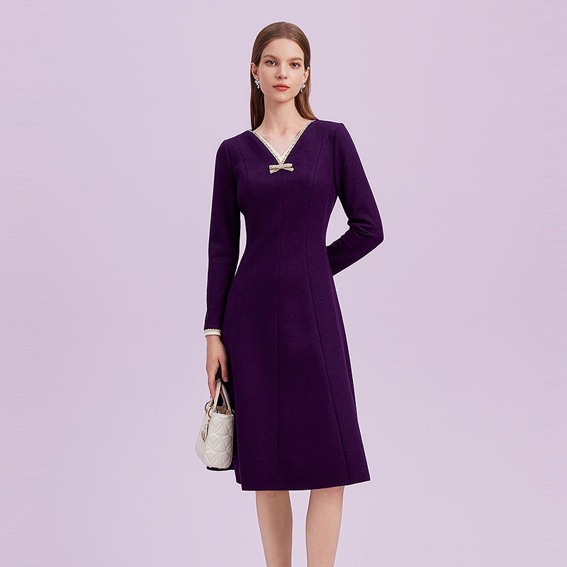 【羊毛】La Koradior拉珂蒂商场同款法式奢雅气质礼服裙v领连衣裙