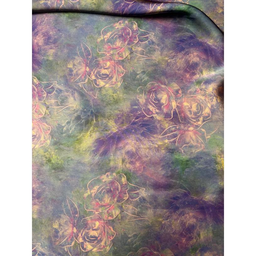 牡丹花梦幻紫香云纱人丝香云纱新中式国风服装面料