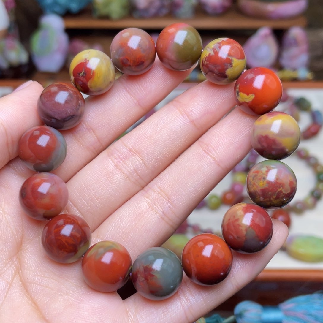 玛瑙/玉髓珠宝半成品未镶嵌用****6盐源玛瑙油画风包浆手串